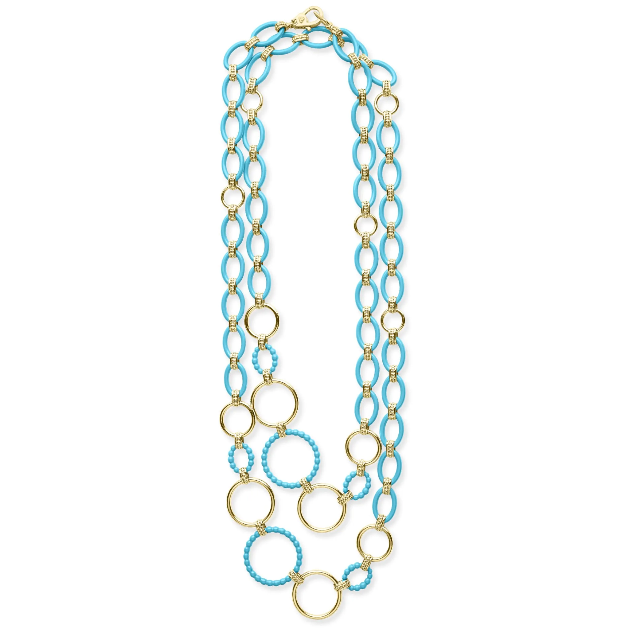 Blue Caviar Long 18k Gold and Blue Ceramic Link Necklace