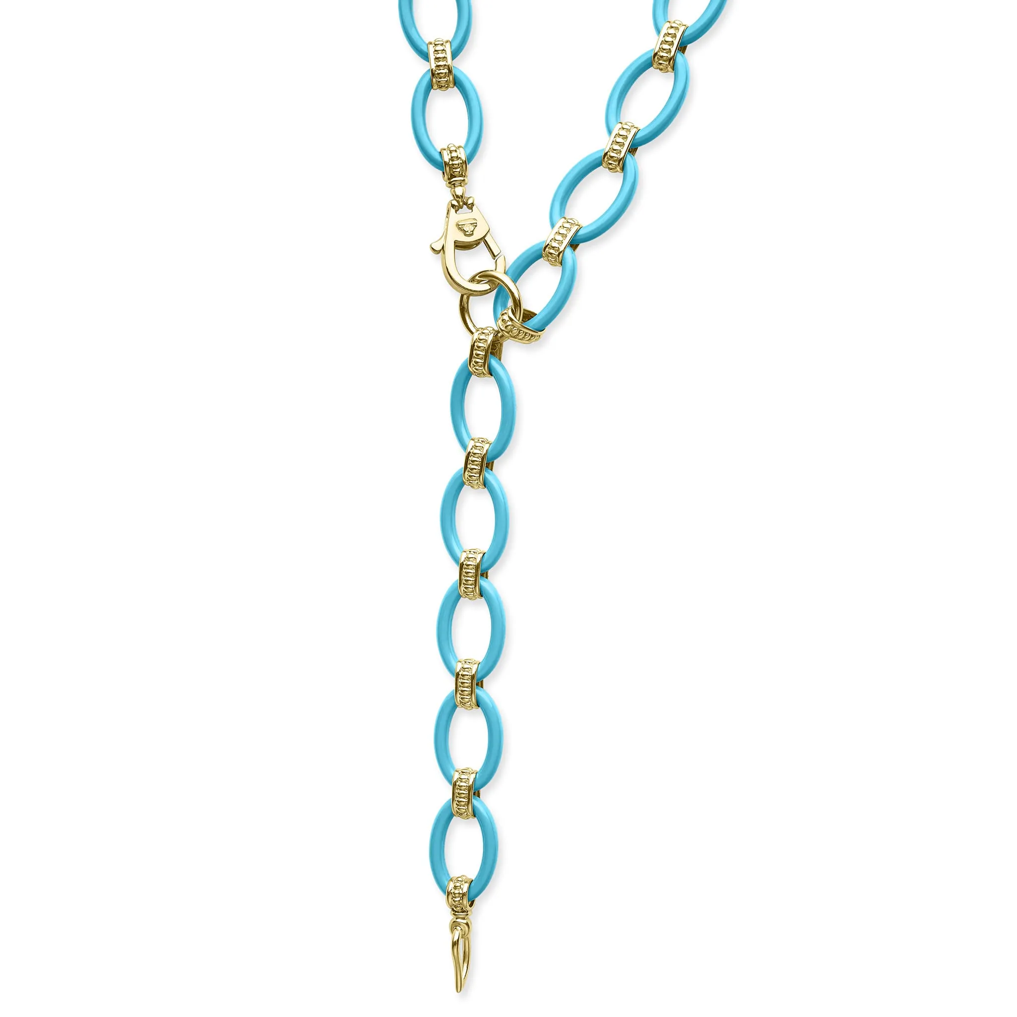 Blue Caviar Long 18k Gold and Blue Ceramic Link Necklace