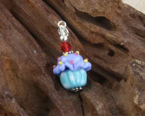 Blue Turquoise Cupcake Lampwork Glass Charms, Sterling Silver