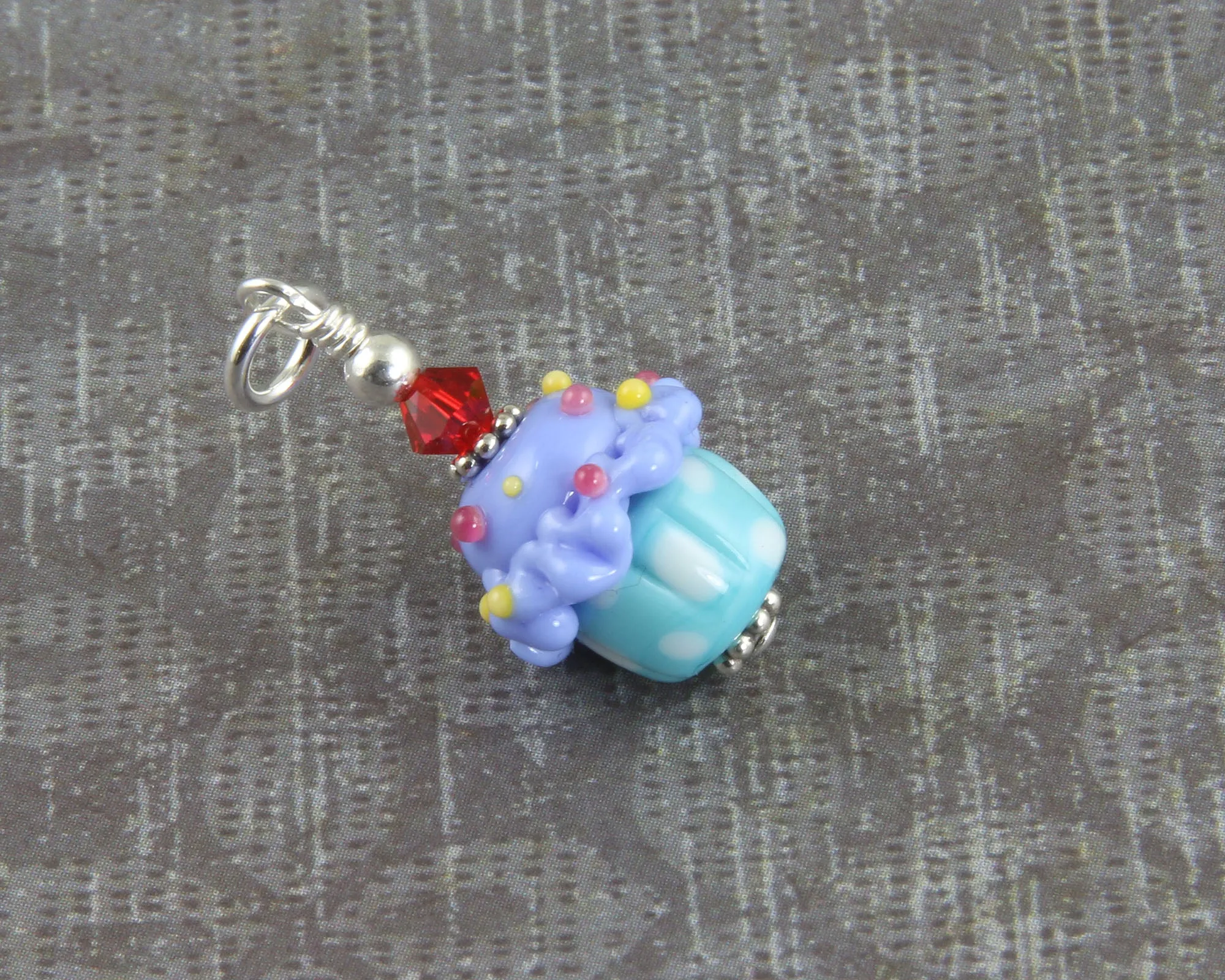 Blue Turquoise Cupcake Lampwork Glass Charms, Sterling Silver