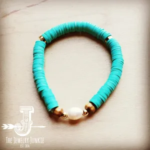 Bracelet Bar-Turquoise and Pearl Stretch Bracelet