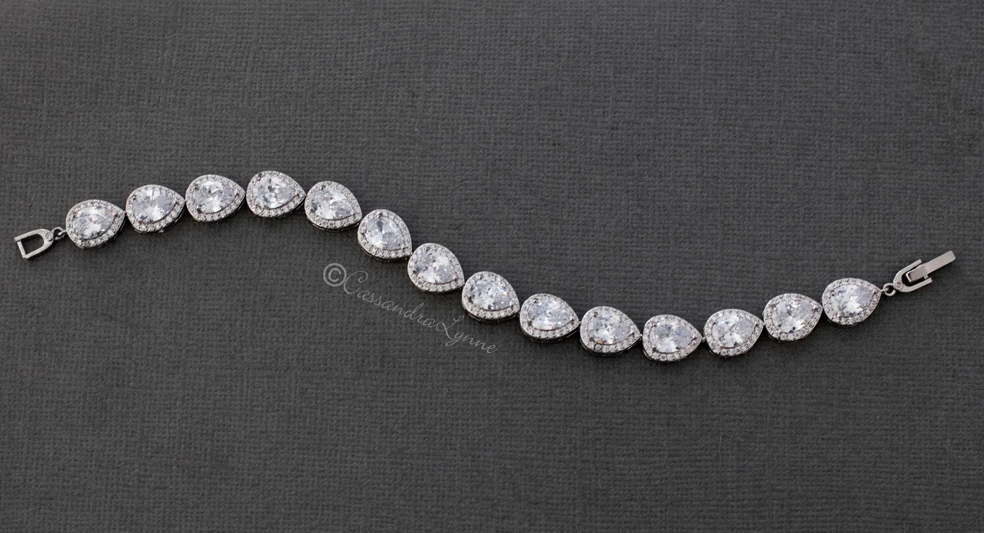 Bridal Bracelet of Teardrop Pave Set CZ