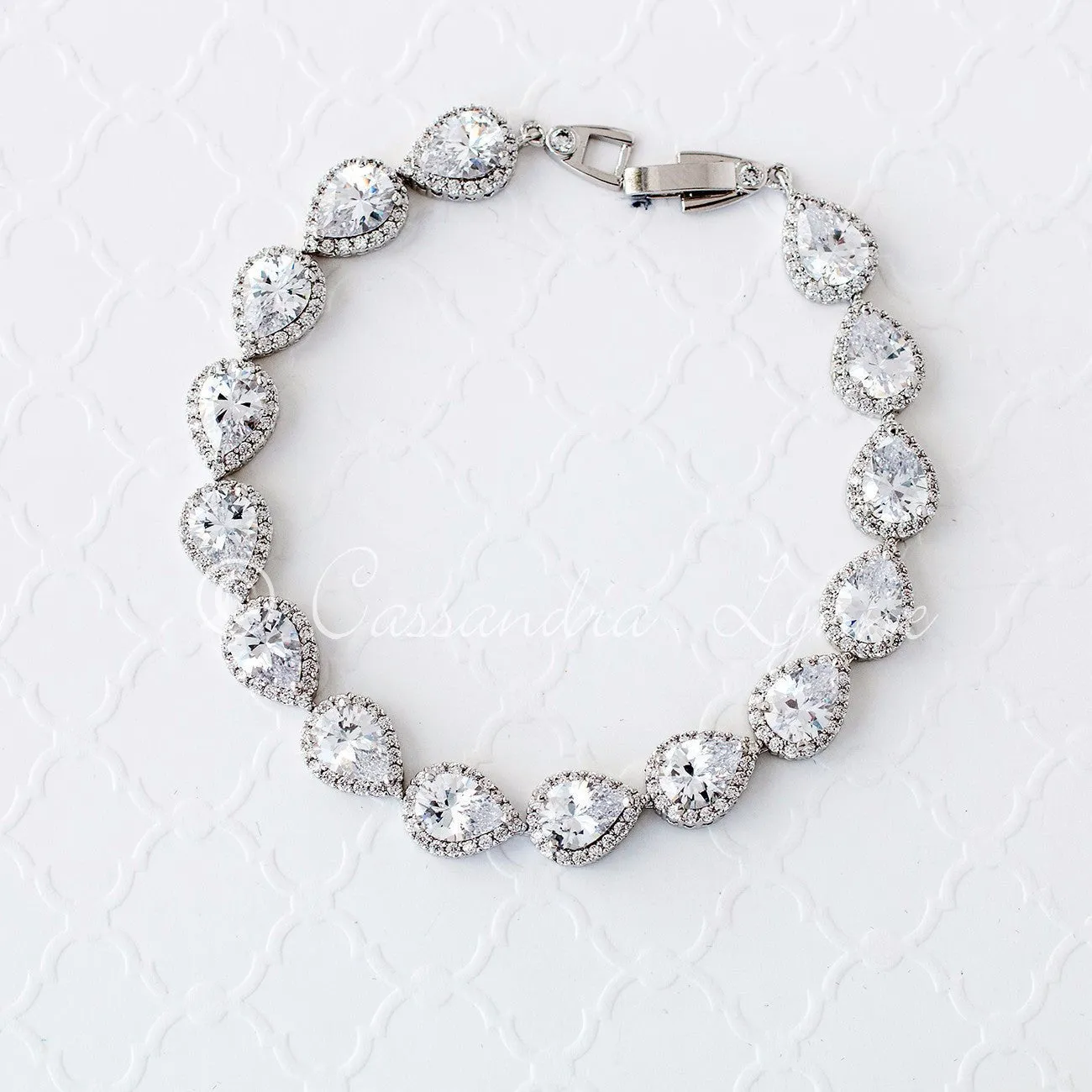 Bridal Bracelet of Teardrop Pave Set CZ