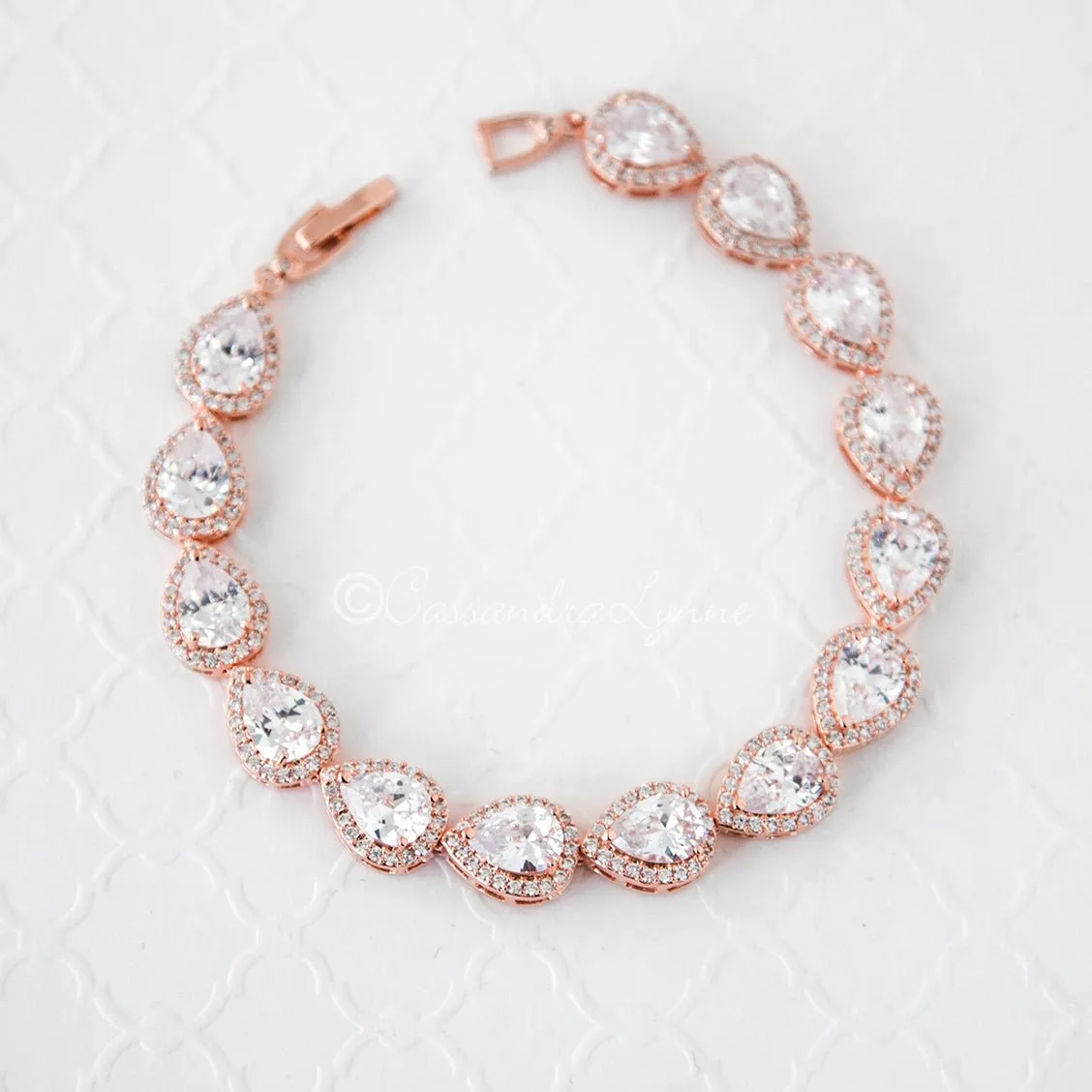 Bridal Bracelet of Teardrop Pave Set CZ