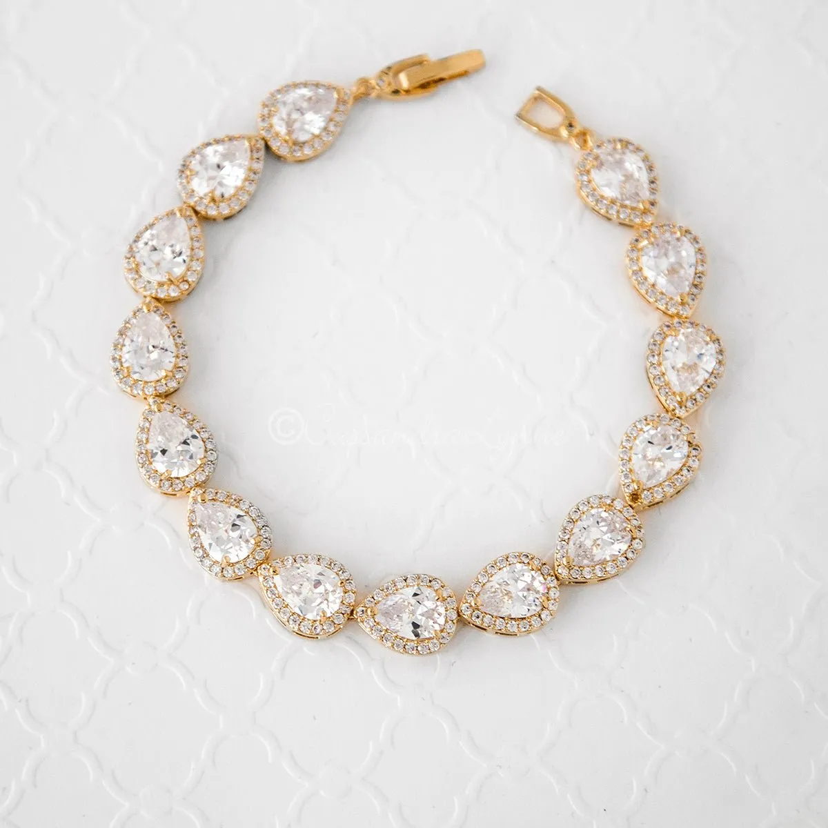 Bridal Bracelet of Teardrop Pave Set CZ