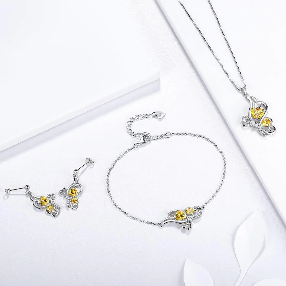 Butterfly Birthstone November Citrine Bracelet Women Girls Jewelry Birthday Gift 925 Sterling Silver