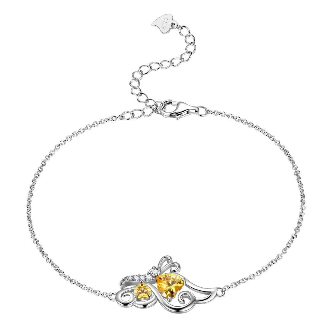 Butterfly Birthstone November Citrine Bracelet Women Girls Jewelry Birthday Gift 925 Sterling Silver