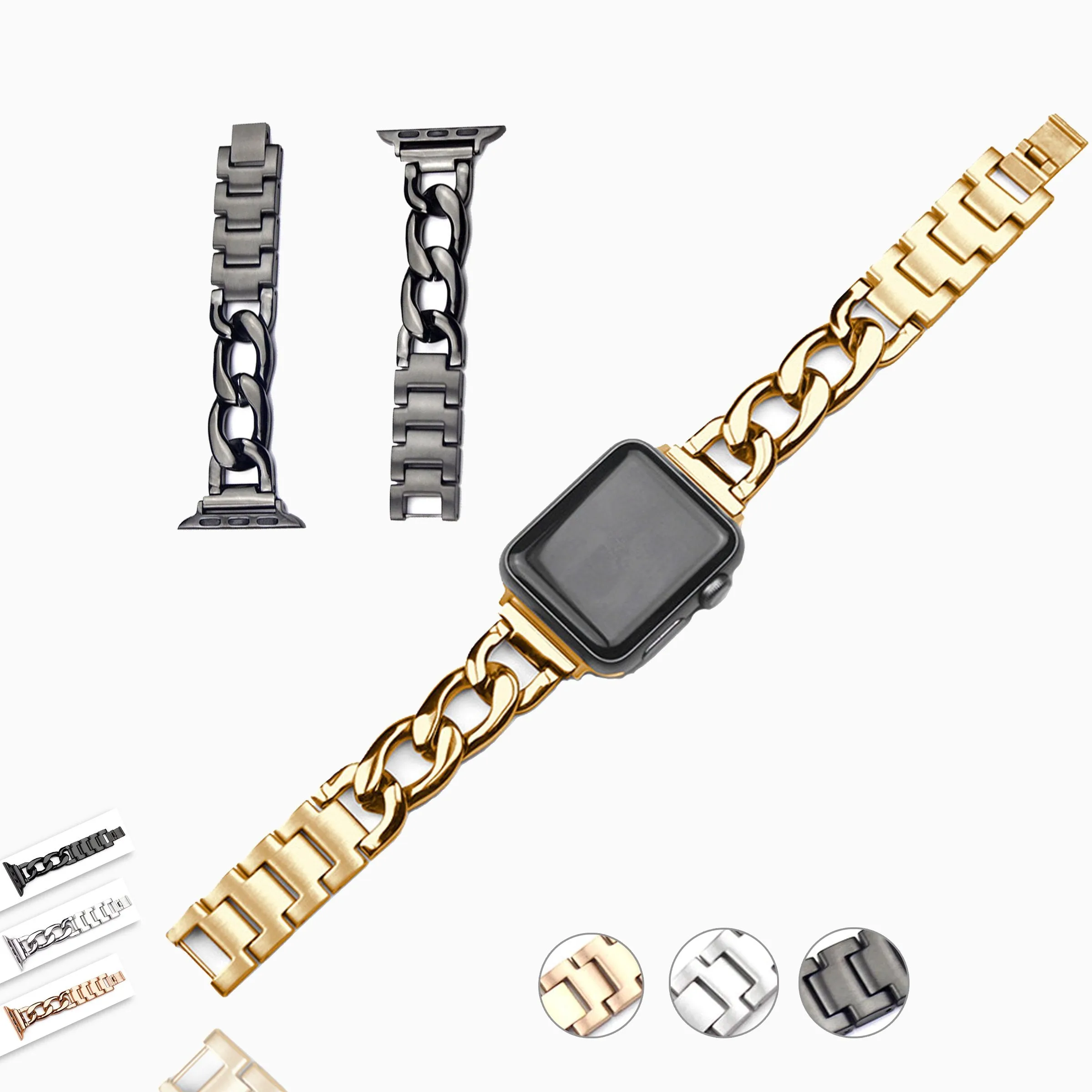 Chainlink Bracelet Strap Metal Wrist Belt Replacement Clock Series