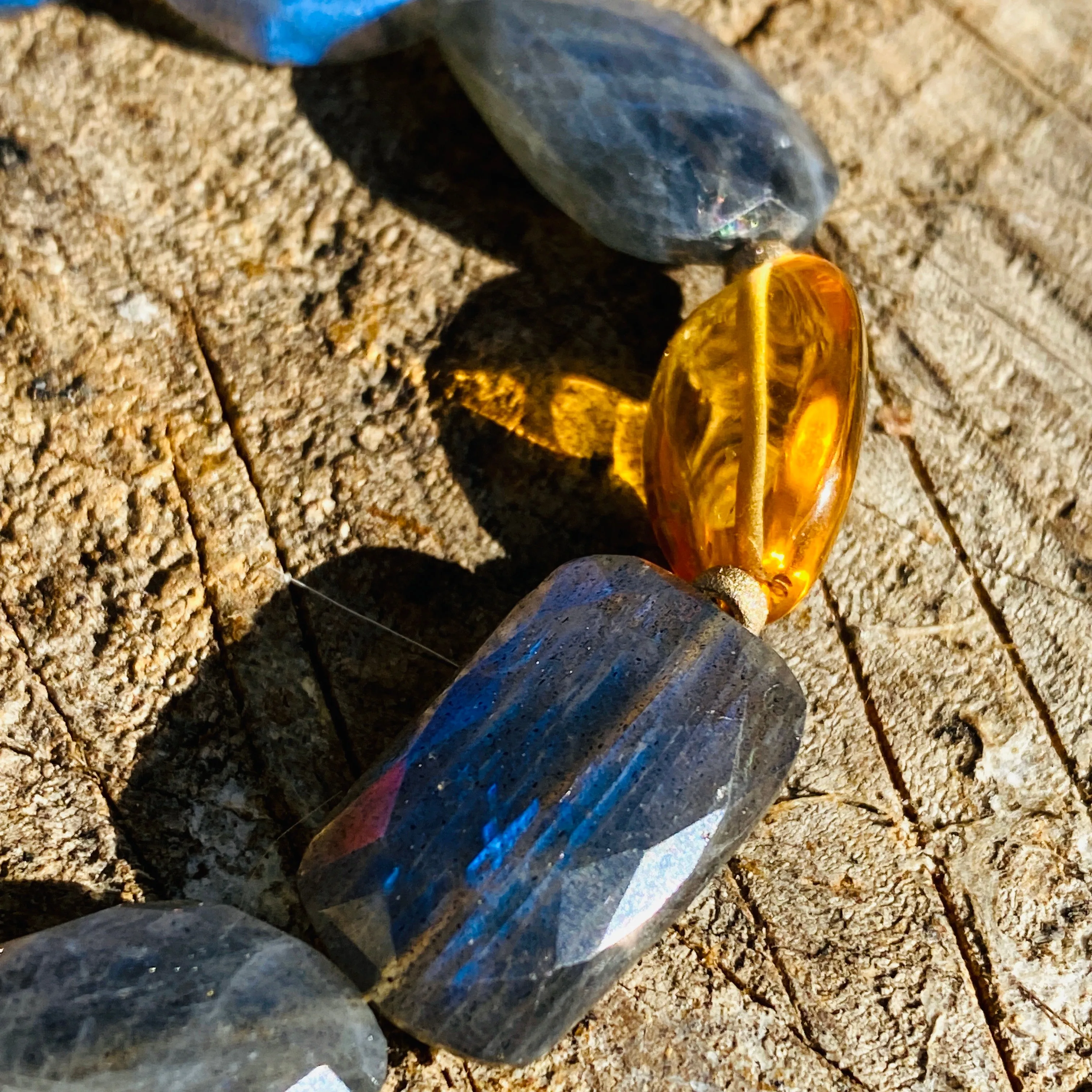 Cobalt Blue-Flash Labradorite & Golden Citrine Layering Bracelet