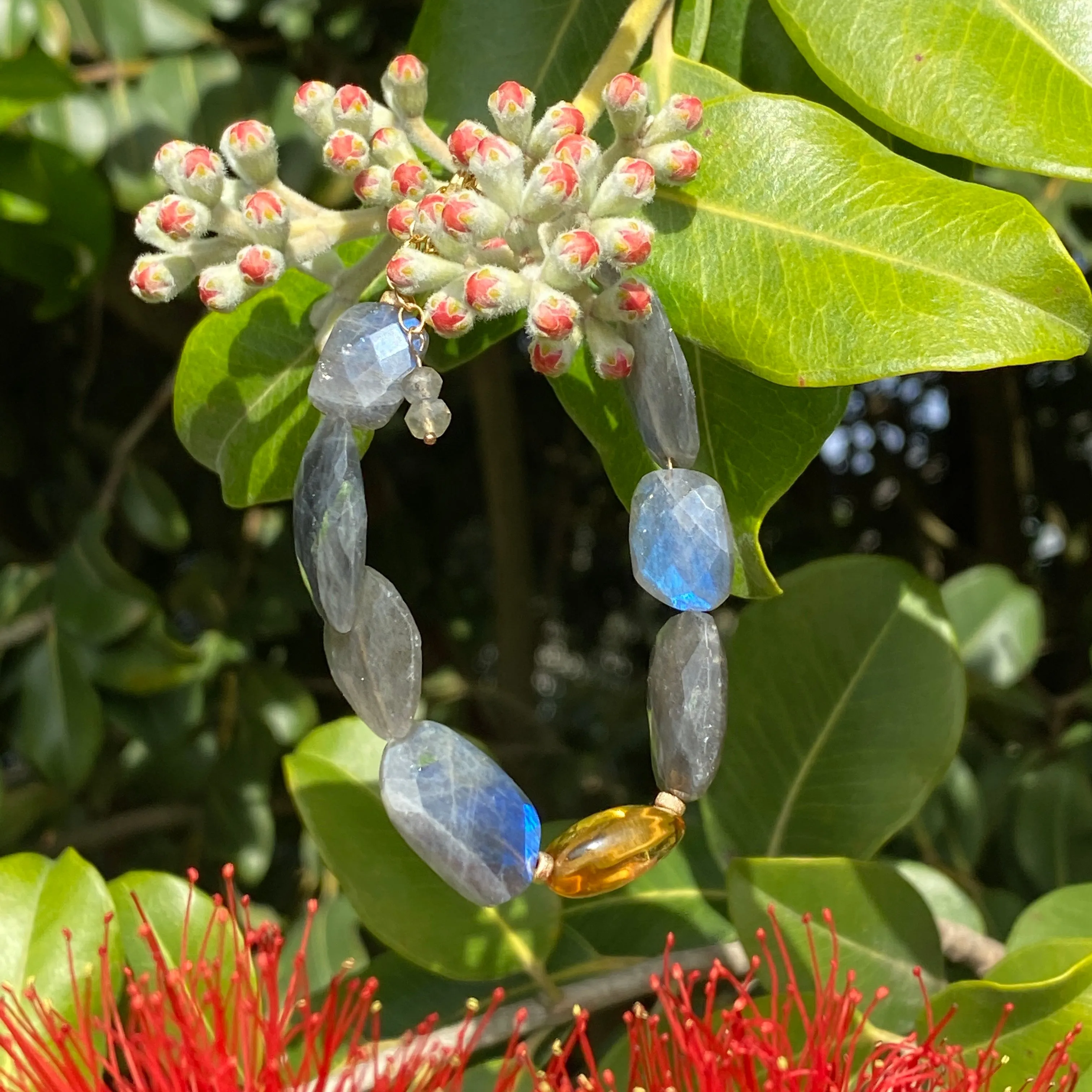 Cobalt Blue-Flash Labradorite & Golden Citrine Layering Bracelet