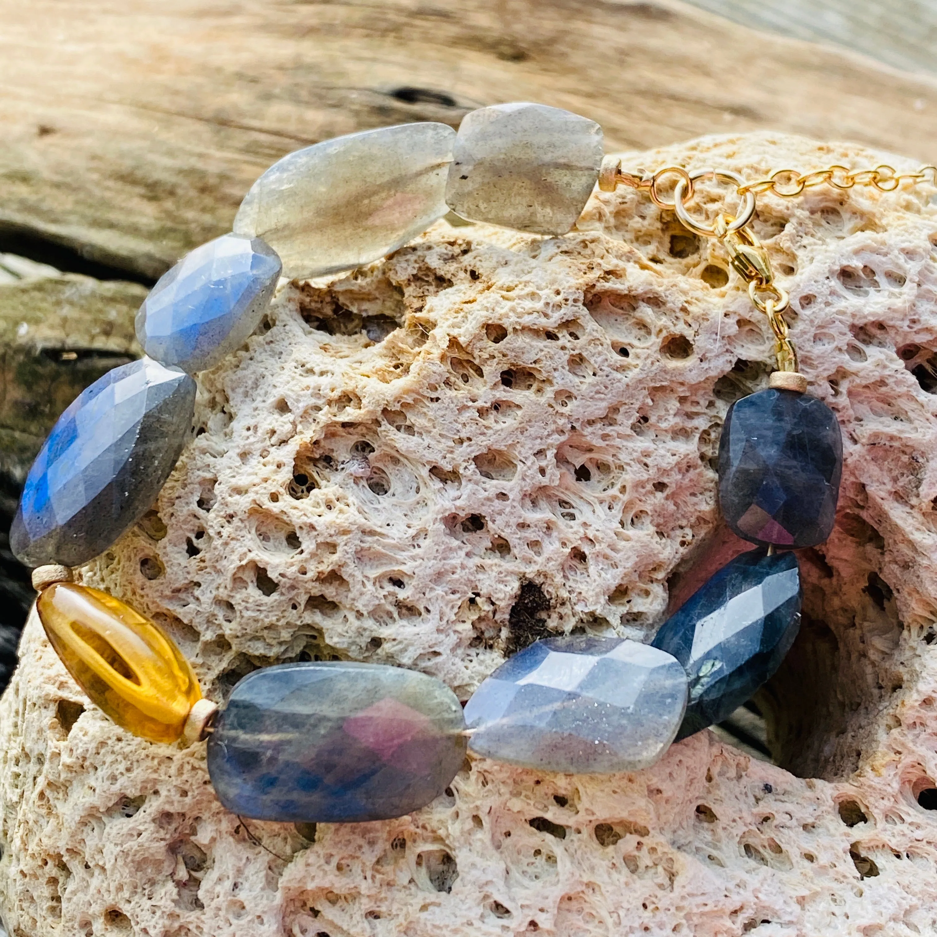 Cobalt Blue-Flash Labradorite & Golden Citrine Layering Bracelet