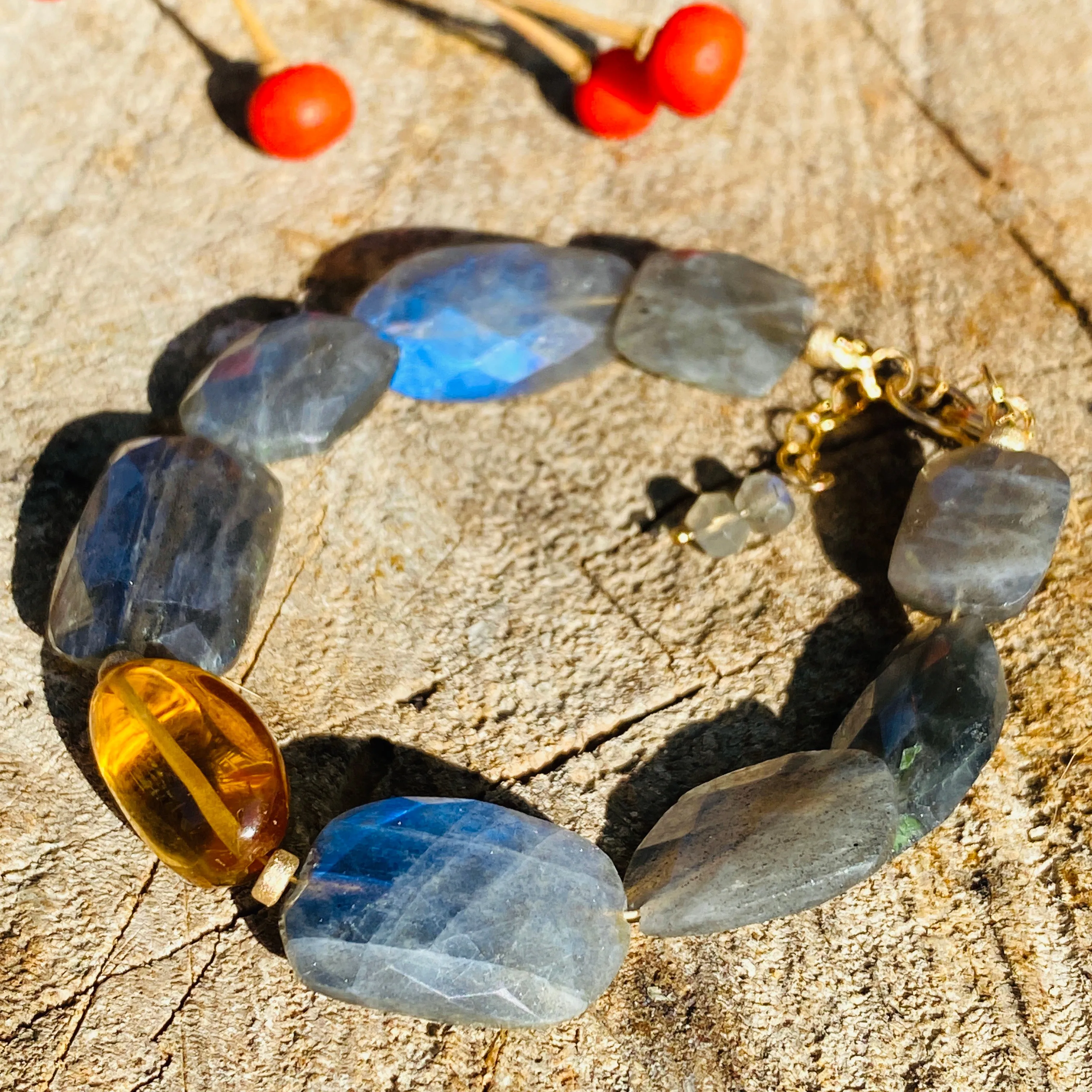 Cobalt Blue-Flash Labradorite & Golden Citrine Layering Bracelet