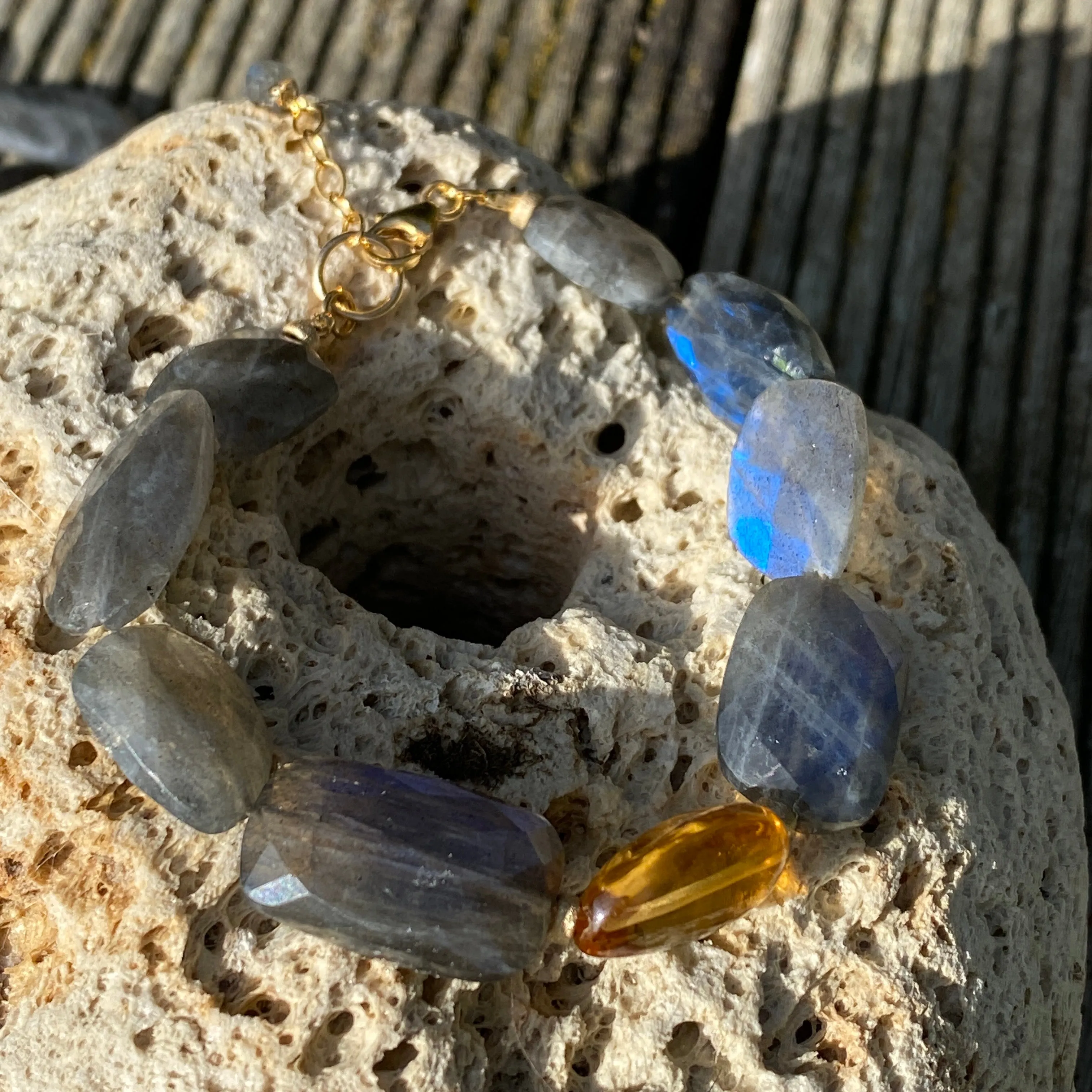 Cobalt Blue-Flash Labradorite & Golden Citrine Layering Bracelet