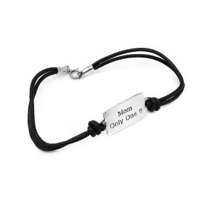 Cookie "Mom" Only One Engraved ID Bar 925 Sterling Silver on Leather Bracelet