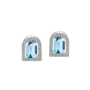 Couleur Sculptural Stud Earring, 18k White Gold with DAVIDOR Arch Cut Aquamarine and Brilliant Diamonds