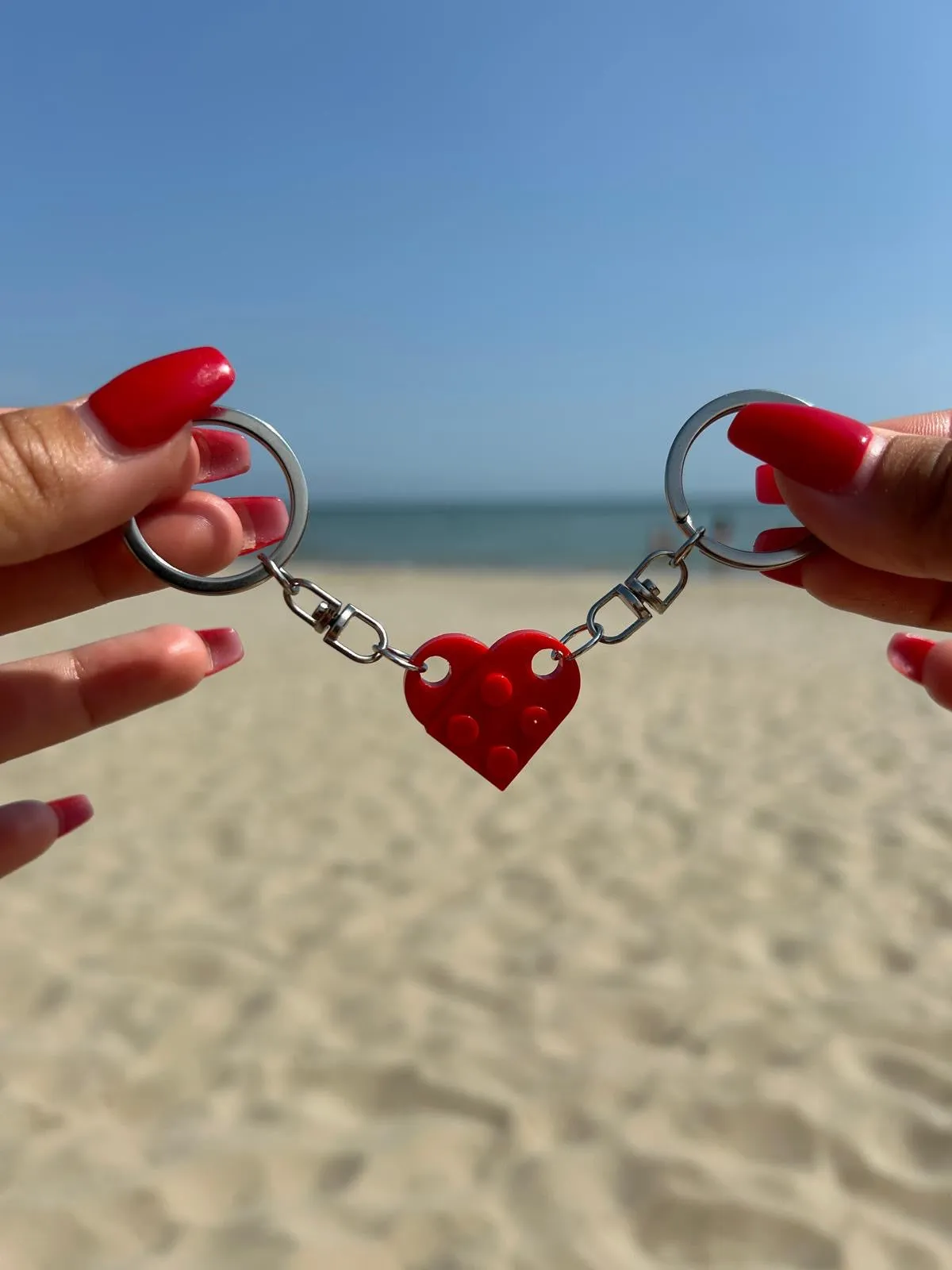 Couples red heart keyrings (set of 2)