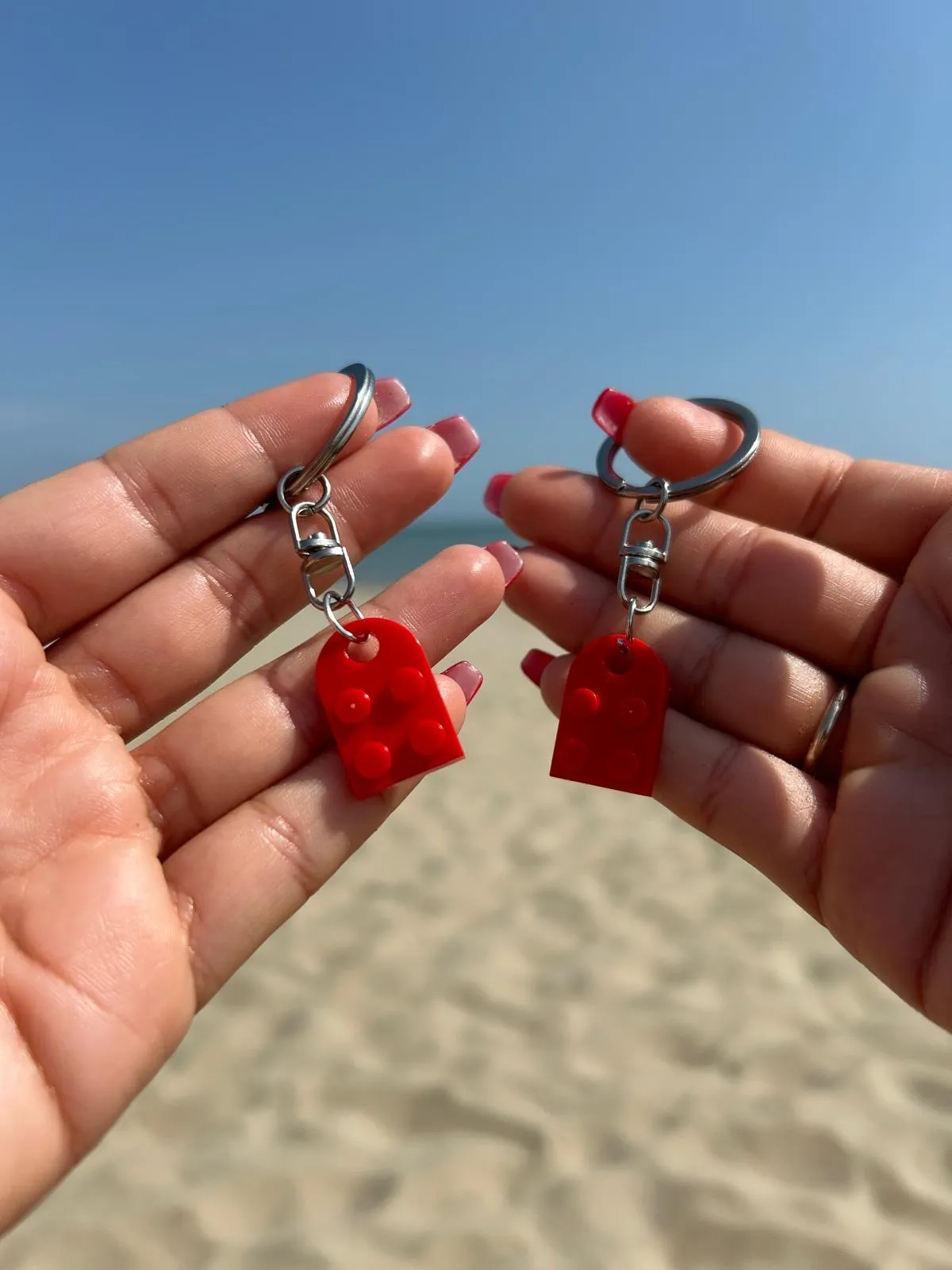 Couples red heart keyrings (set of 2)