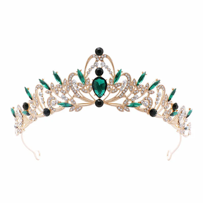 Crown Tiara Green Diamond Attractive Wedding Jewelry Three-piece Set 18-Year-Old Female Coming-of-age Ceremony Birthday Gift Crown