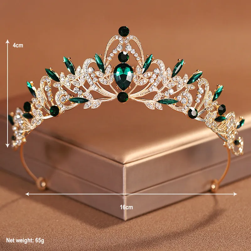 Crown Tiara Green Diamond Attractive Wedding Jewelry Three-piece Set 18-Year-Old Female Coming-of-age Ceremony Birthday Gift Crown