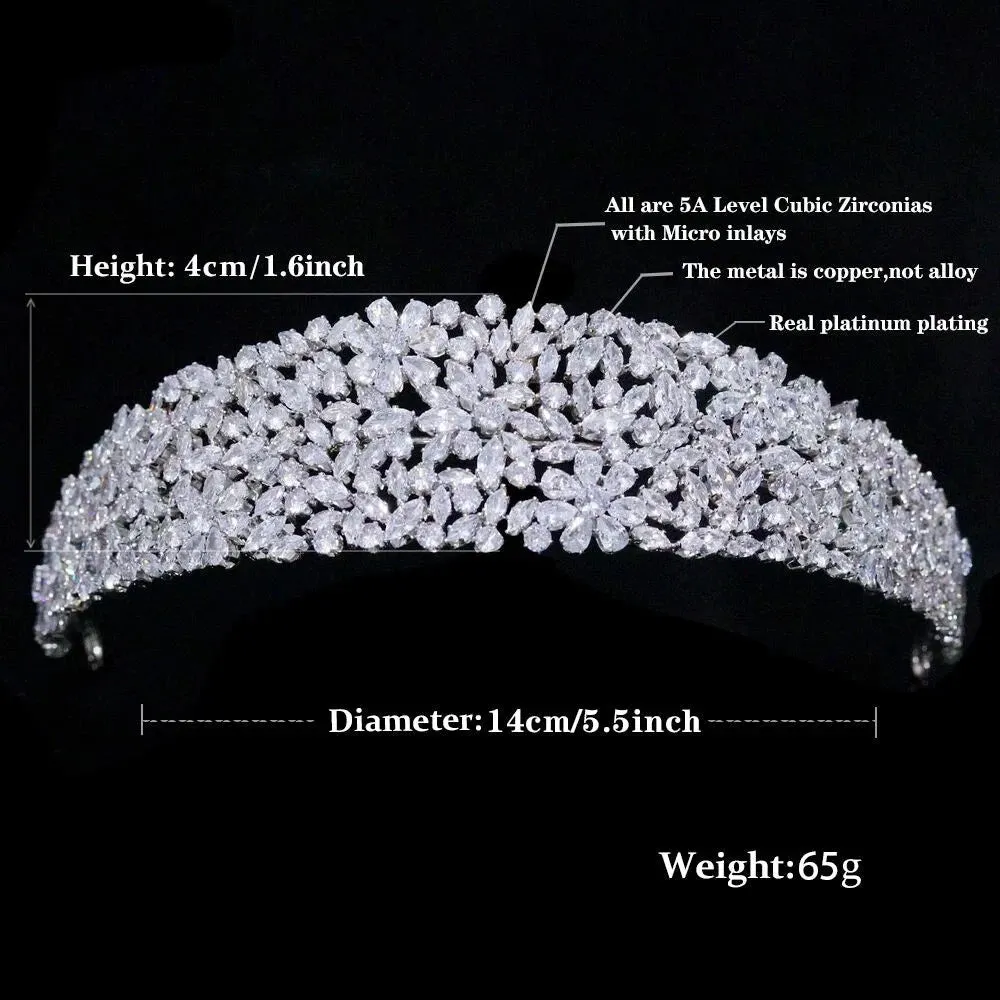 Cubic Zircon Wedding Tiara Crowns for Women Handmade Hair Accessories