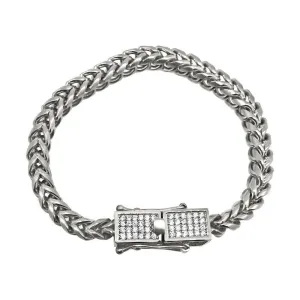 CZ Box Clasp Triple Lock Stainless Steel Franco Bracelet