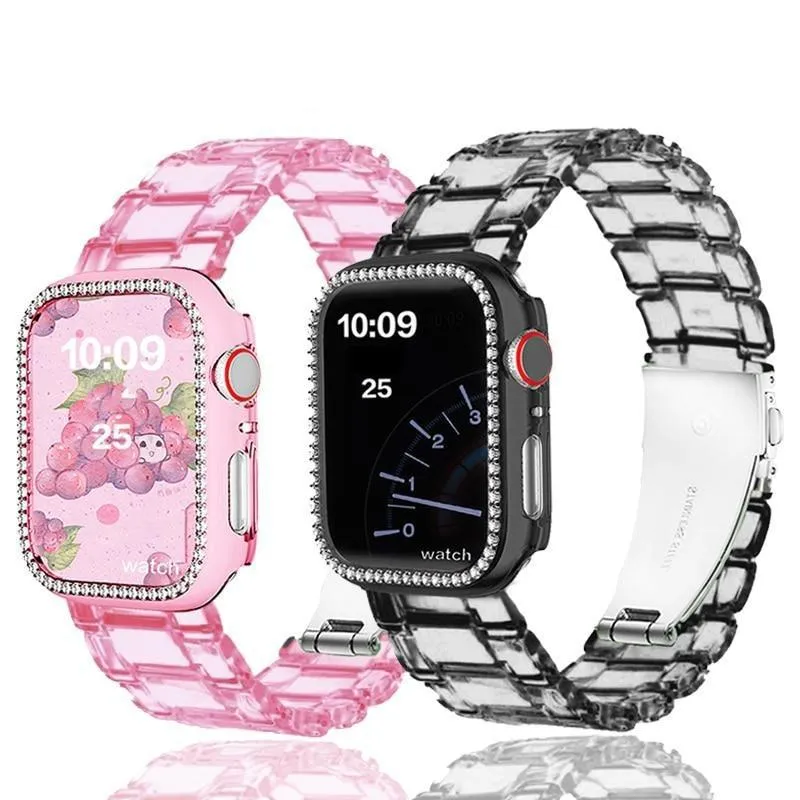 Diamond Case Resin Strap For Apple Series 6 5 Women Transparent Bracelet