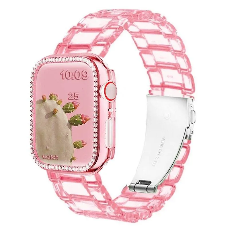 Diamond Case Resin Strap For Apple Series 6 5 Women Transparent Bracelet