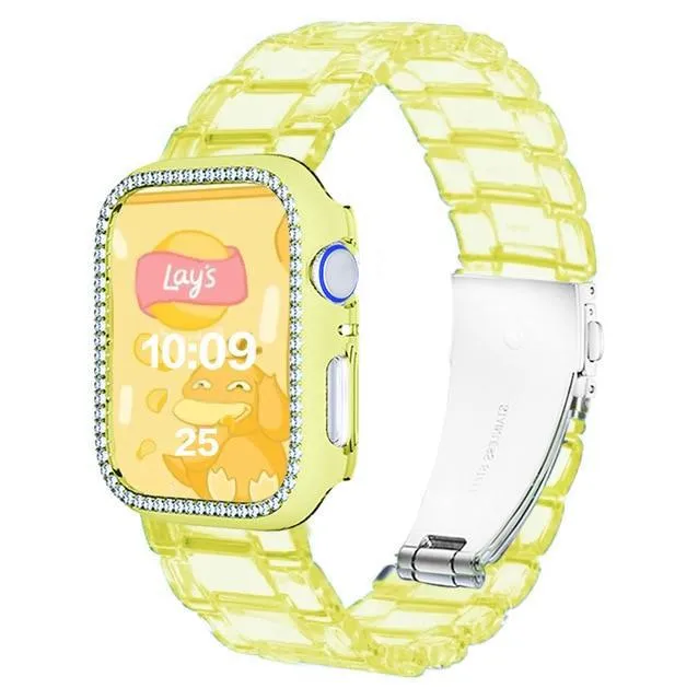 Diamond Case Resin Strap For Apple Series 6 5 Women Transparent Bracelet