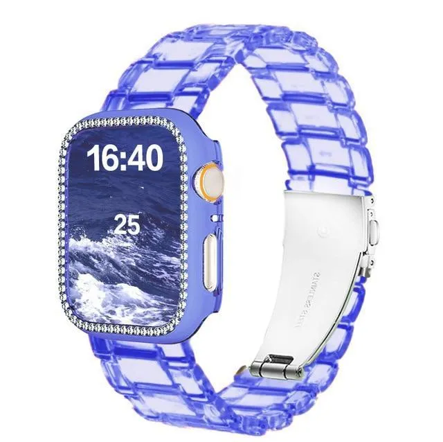 Diamond Case Resin Strap For Apple Series 6 5 Women Transparent Bracelet