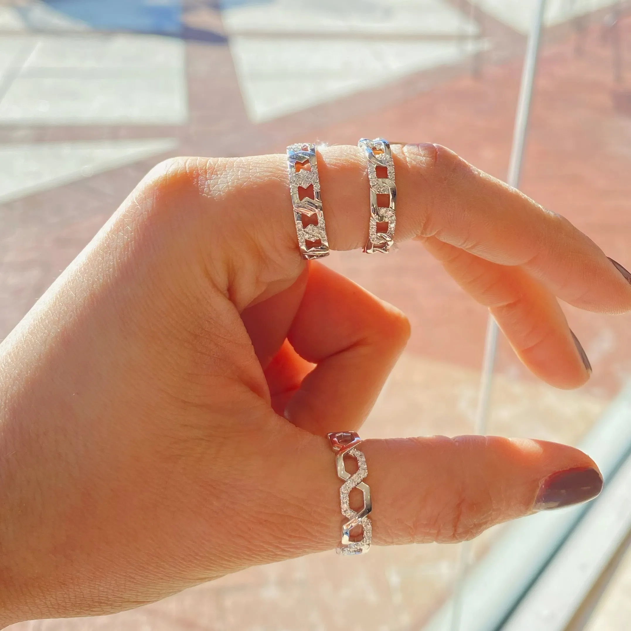 Diamond Curb Chain Stackable Ring