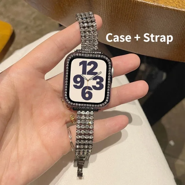 Diamond Strap Case For Apple Watch Band Series 7 6 5 4 Luxury Bracelet Quality Steel Strap iWatch 38mm 40mm 41mm 42mm 44mm 45mm |Watchbands|