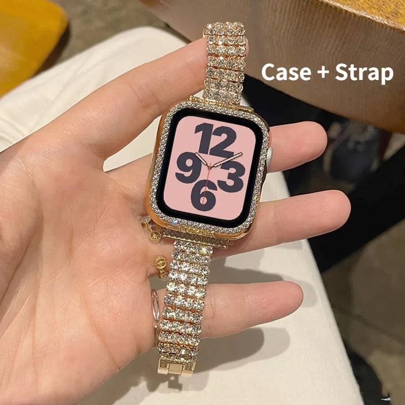 Diamond Strap Case For Apple Watch Band Series 7 6 5 4 Luxury Bracelet Quality Steel Strap iWatch 38mm 40mm 41mm 42mm 44mm 45mm |Watchbands|