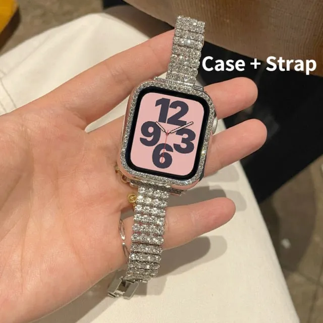 Diamond Strap Case For Apple Watch Band Series 7 6 5 4 Luxury Bracelet Quality Steel Strap iWatch 38mm 40mm 41mm 42mm 44mm 45mm |Watchbands|