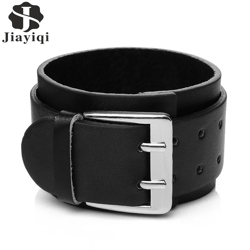 Double Row Buckle Leather Bracelet with Studs