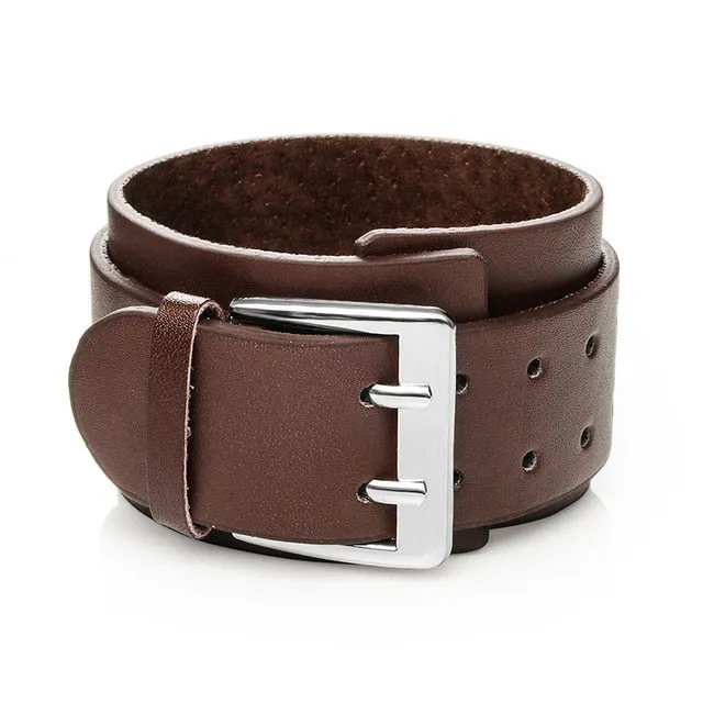 Double Row Buckle Leather Bracelet with Studs