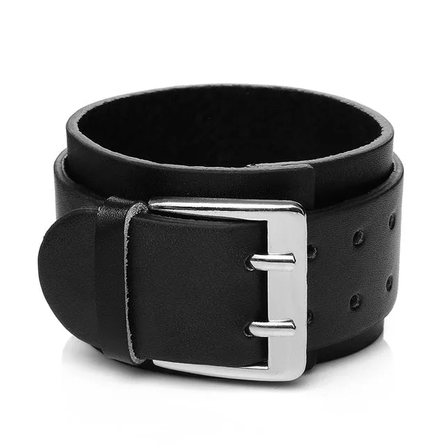 Double Row Buckle Leather Bracelet with Studs