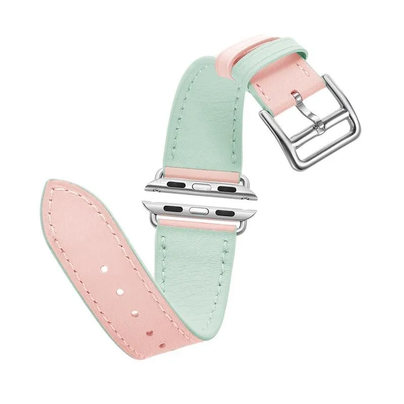 Dual Color Leather Bracelet Strap Series 7 6 5 Silver Buckle Wristband