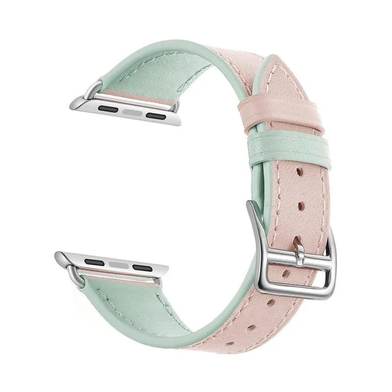 Dual Color Leather Bracelet Strap Series 7 6 5 Silver Buckle Wristband