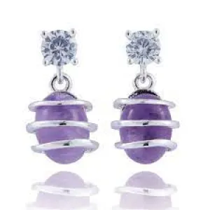 Earrings Silver Plated Gem Stone Coiled Amethyst