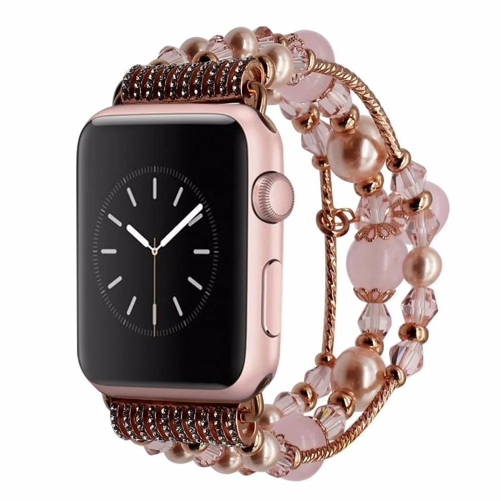 Elastic stretch Apple Watch Band, charm Beads Pearl Bracelet Strap