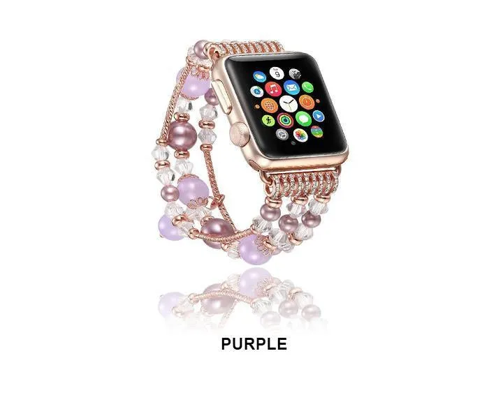 Elastic stretch Apple Watch Band, charm Beads Pearl Bracelet Strap