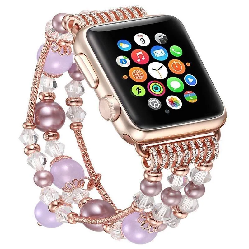 Elastic stretch Apple Watch Band, charm Beads Pearl Bracelet Strap