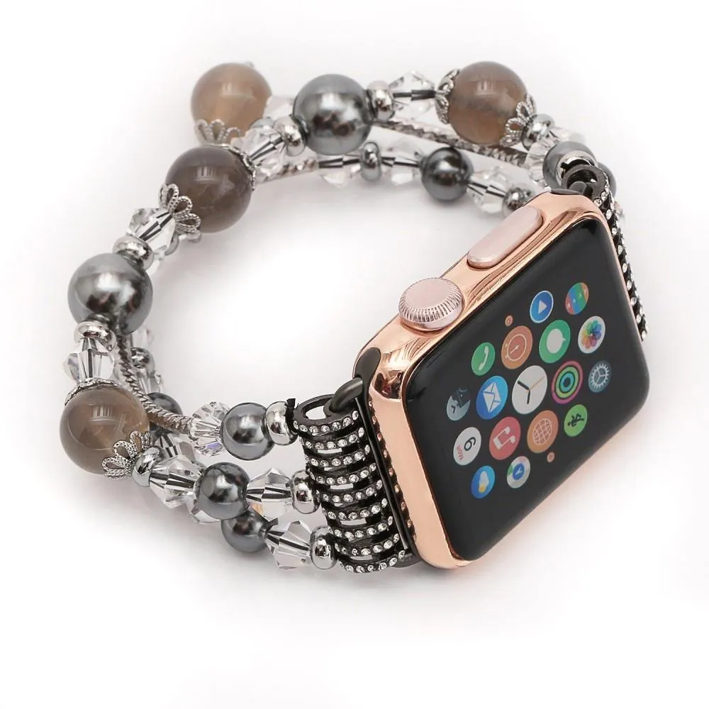 Elastic stretch Apple Watch Band, charm Beads Pearl Bracelet Strap