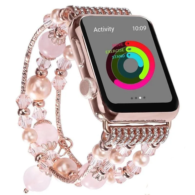 Elastic stretch Apple Watch Band, charm Beads Pearl Bracelet Strap