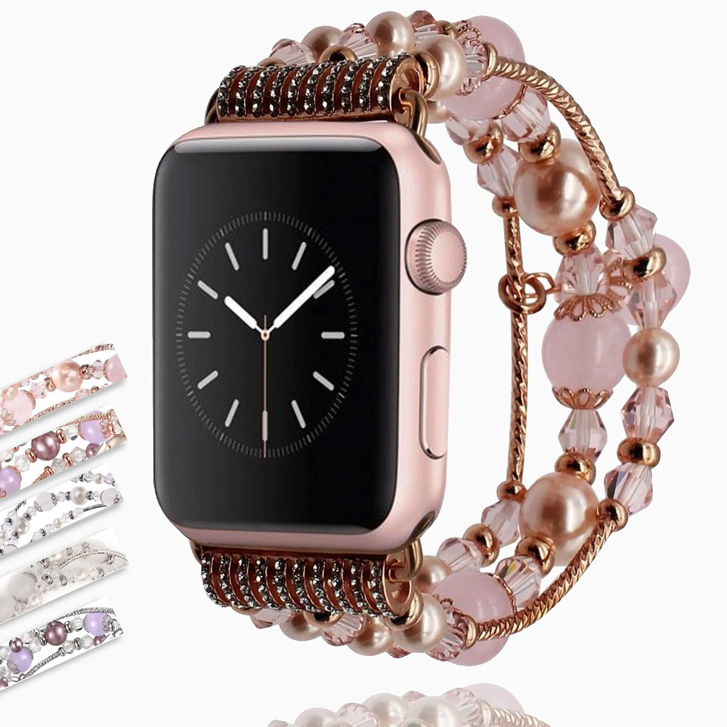 Elastic stretch Apple Watch Band, charm Beads Pearl Bracelet Strap