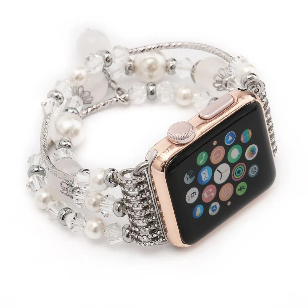 Elastic stretch Apple Watch Band, charm Beads Pearl Bracelet Strap