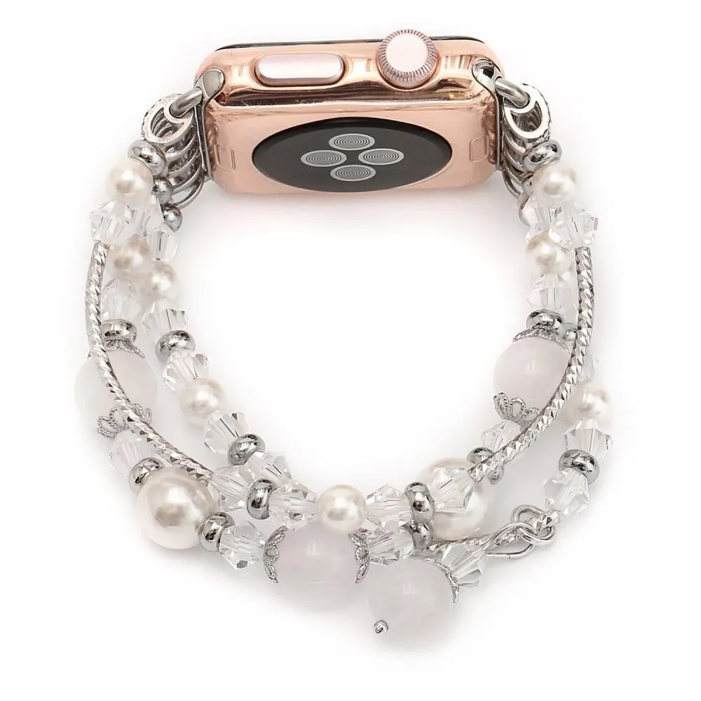 Elastic stretch Apple Watch Band, charm Beads Pearl Bracelet Strap