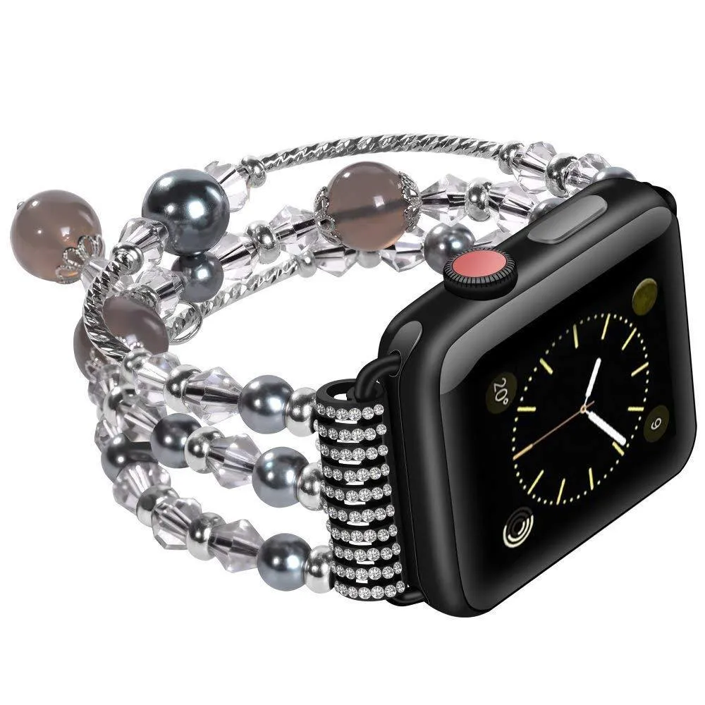 Elastic stretch Apple Watch Band, charm Beads Pearl Bracelet Strap