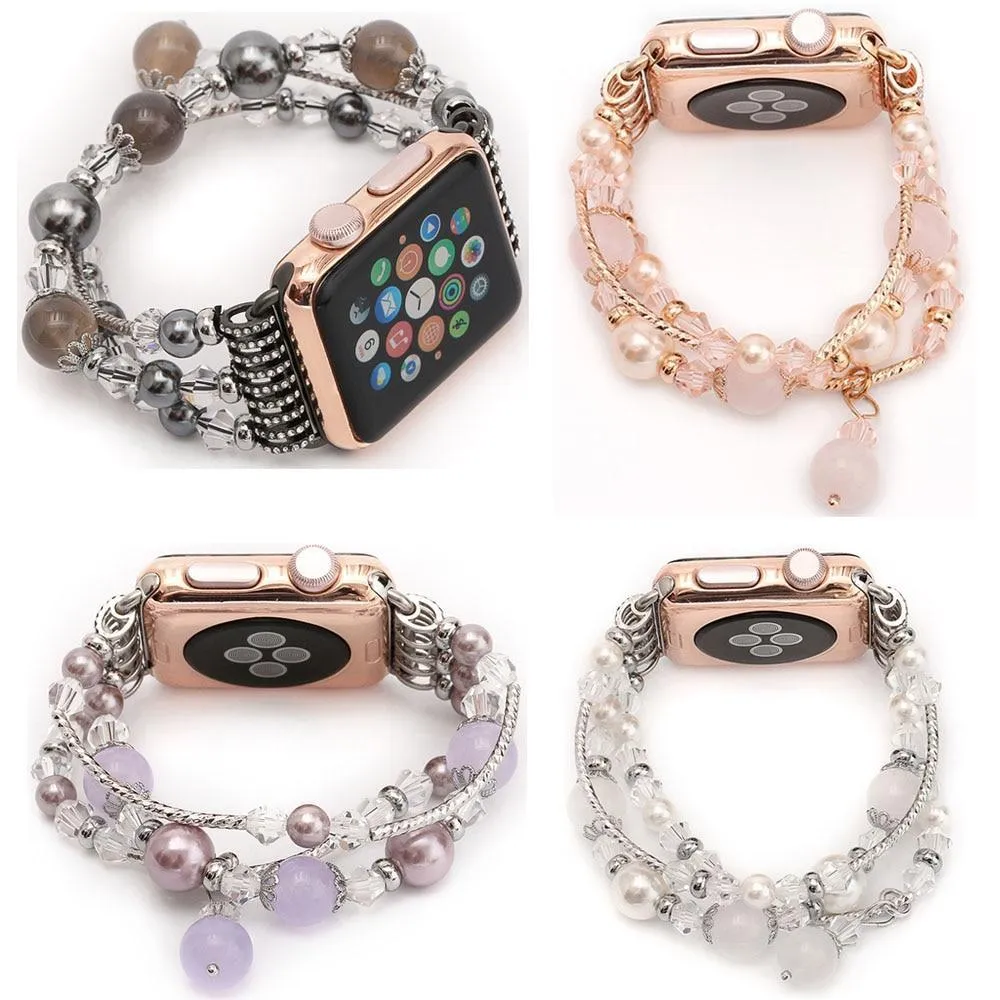 Elastic stretch Apple Watch Band, charm Beads Pearl Bracelet Strap