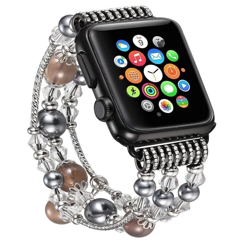 Elastic stretch Apple Watch Band, charm Beads Pearl Bracelet Strap